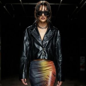 BADEE Faded ECO Vegan Leather Crop Jacket | Cropped Oversized | Y2K Babe Lining